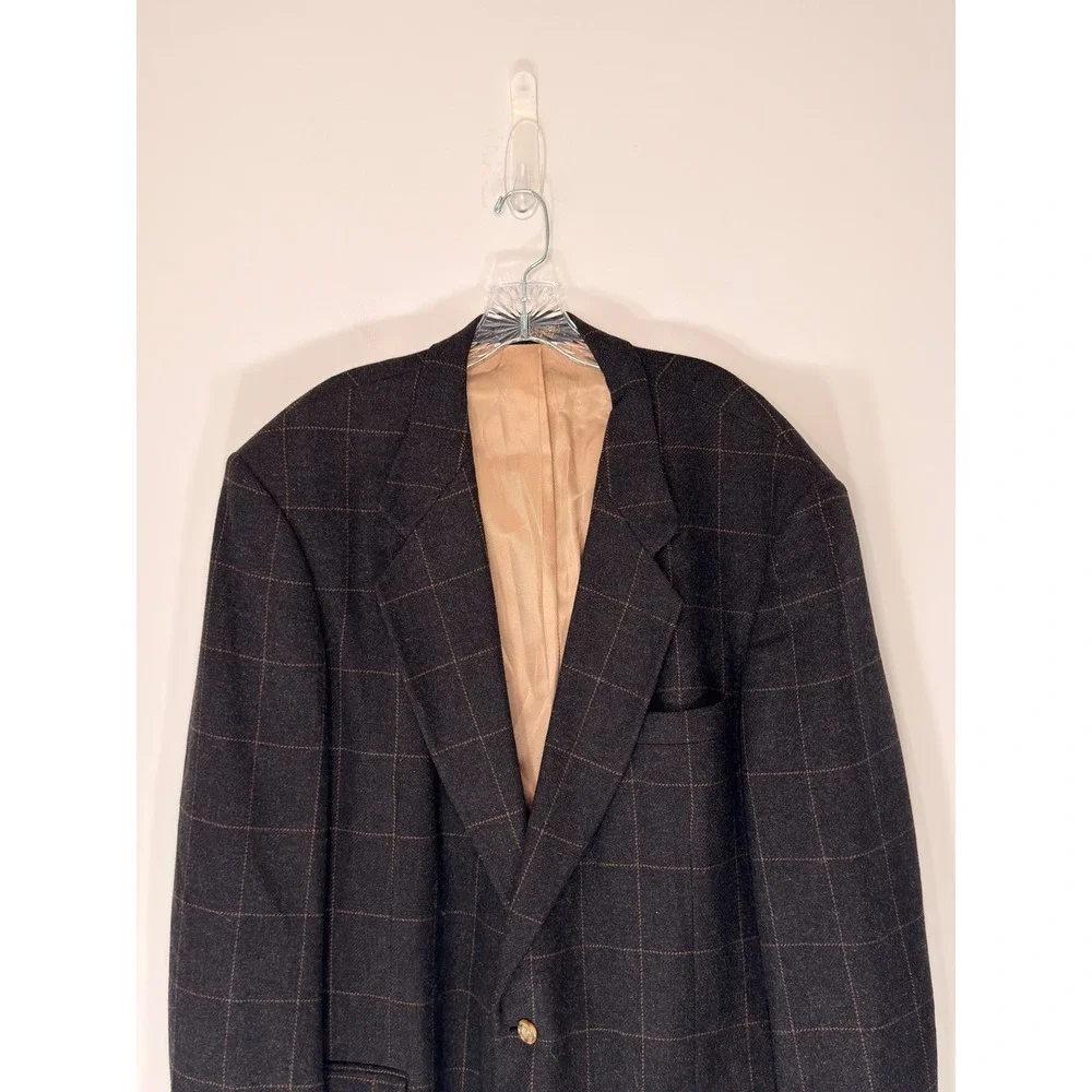 Oscar de la Renta Blazer Men's Charcoal Gray Plaid Sports Coat Work Preppy 48L